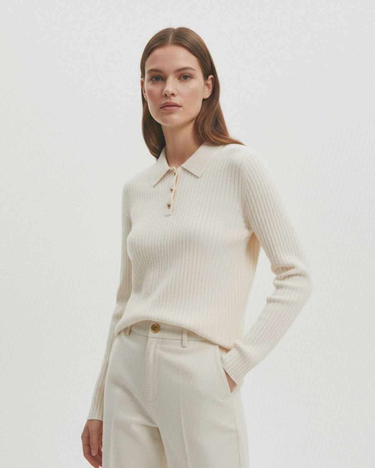 Soft Lightweight Pure Cashmere Polo Collar Top – view 3