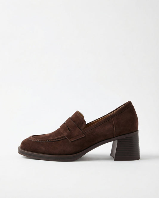 Franziska Heeled Cowhide Leather Loafers with Velvet Lining