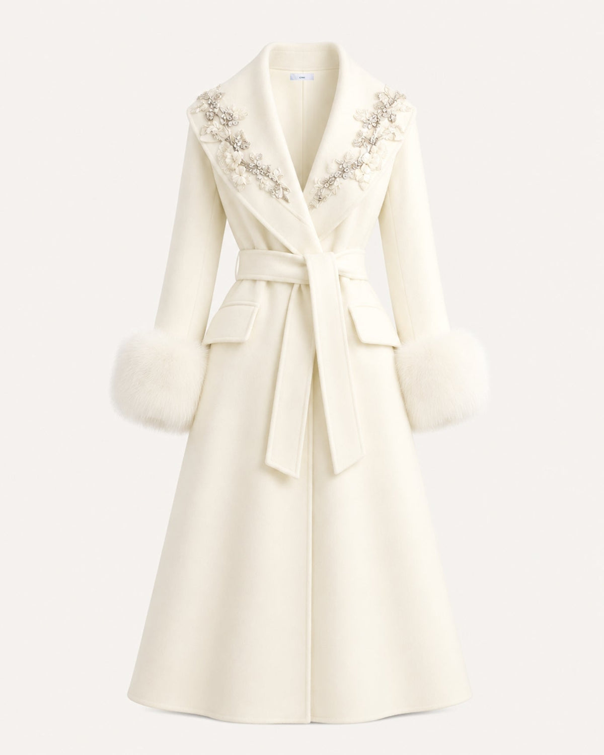 Hamptons Long Wool Cashmere Coat with Embellished Collar – view 22