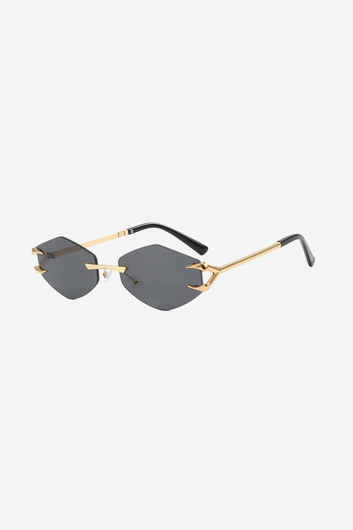 Rimless Geometric Sunglasses with Spiked Gold Temples – Black – view 2