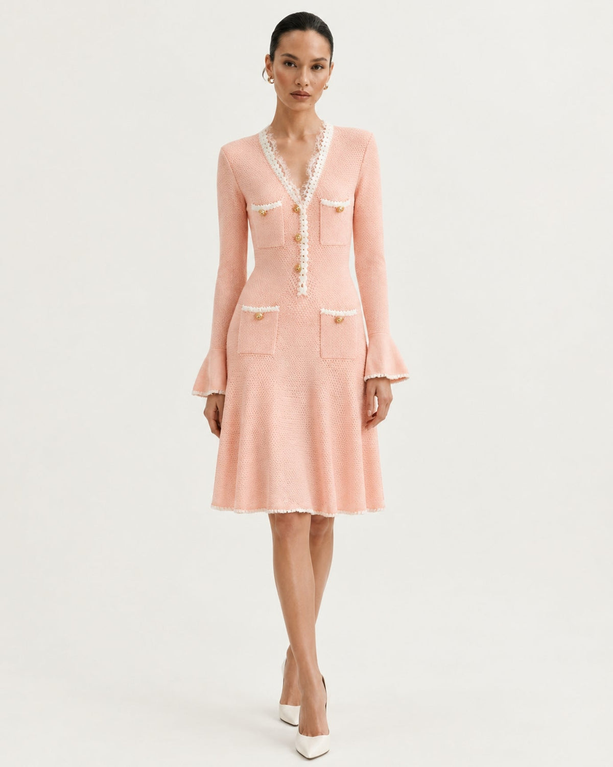 Georgina Long Sleeve Cut-Out Ruffle Viscose Midi Dress – view 7