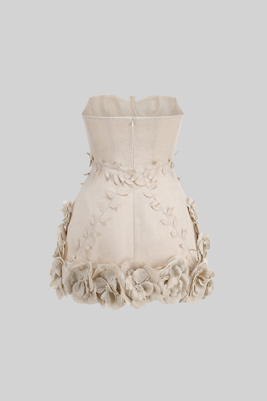 Strapless Bustier Mini Dress with 3D Floral Appliqués – Ivory