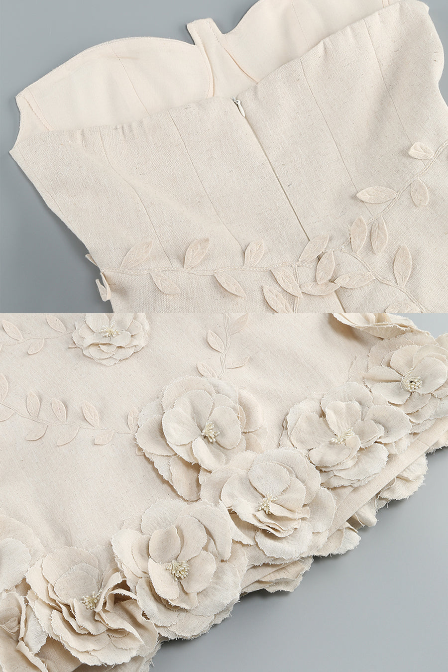 Strapless Bustier Mini Dress with 3D Floral Appliqués – Ivory