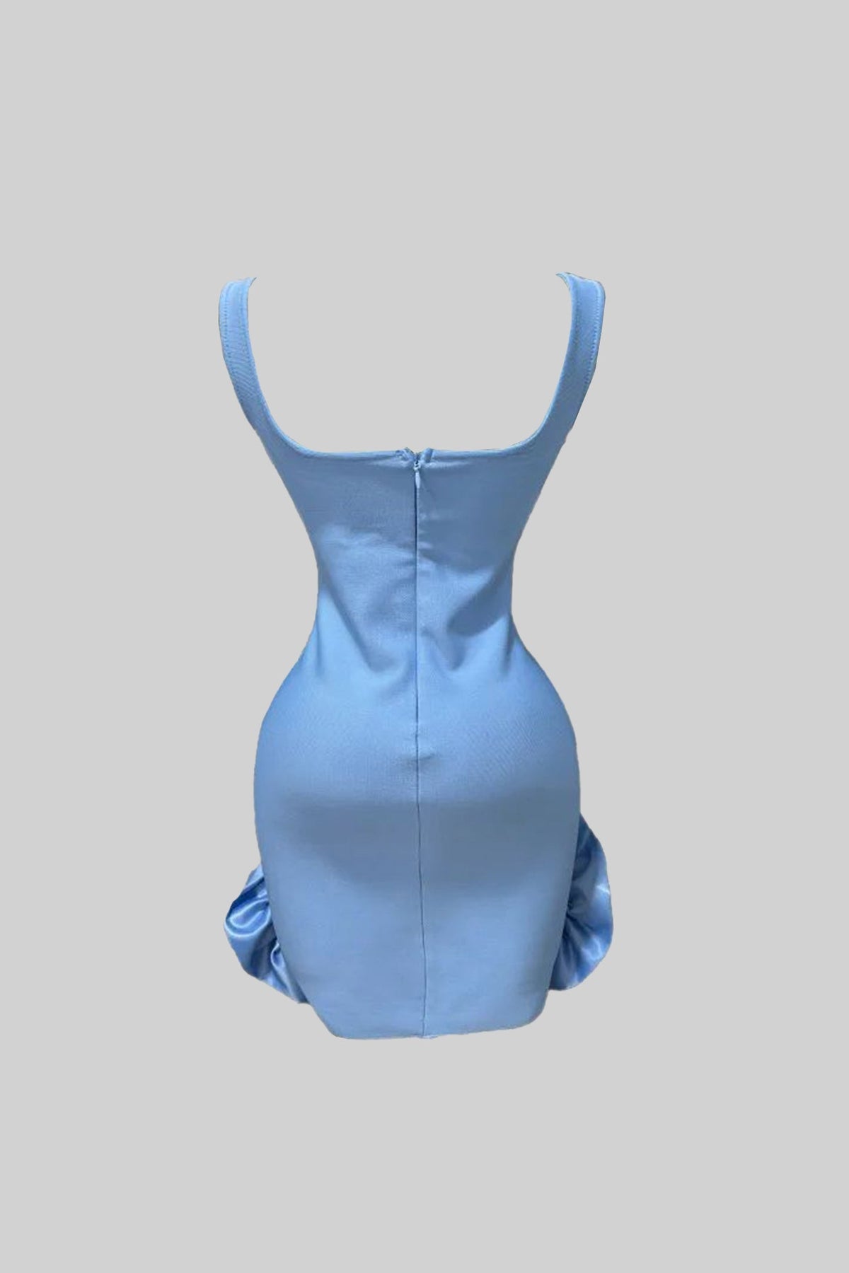 Square Neck Bodycon Mini Dress with Crystal Flowers – Baby Blue – view 3