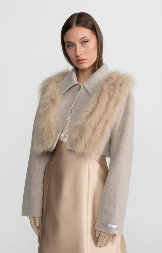 Wool and Cashmere Boxy Cropped Jacket – Taupe