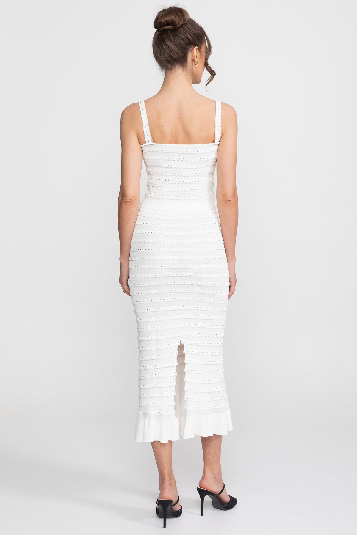 Bouclé Knit Puff Sleeve Blazer, Top and Midi Skirt Three-Piece Set – White – view 8