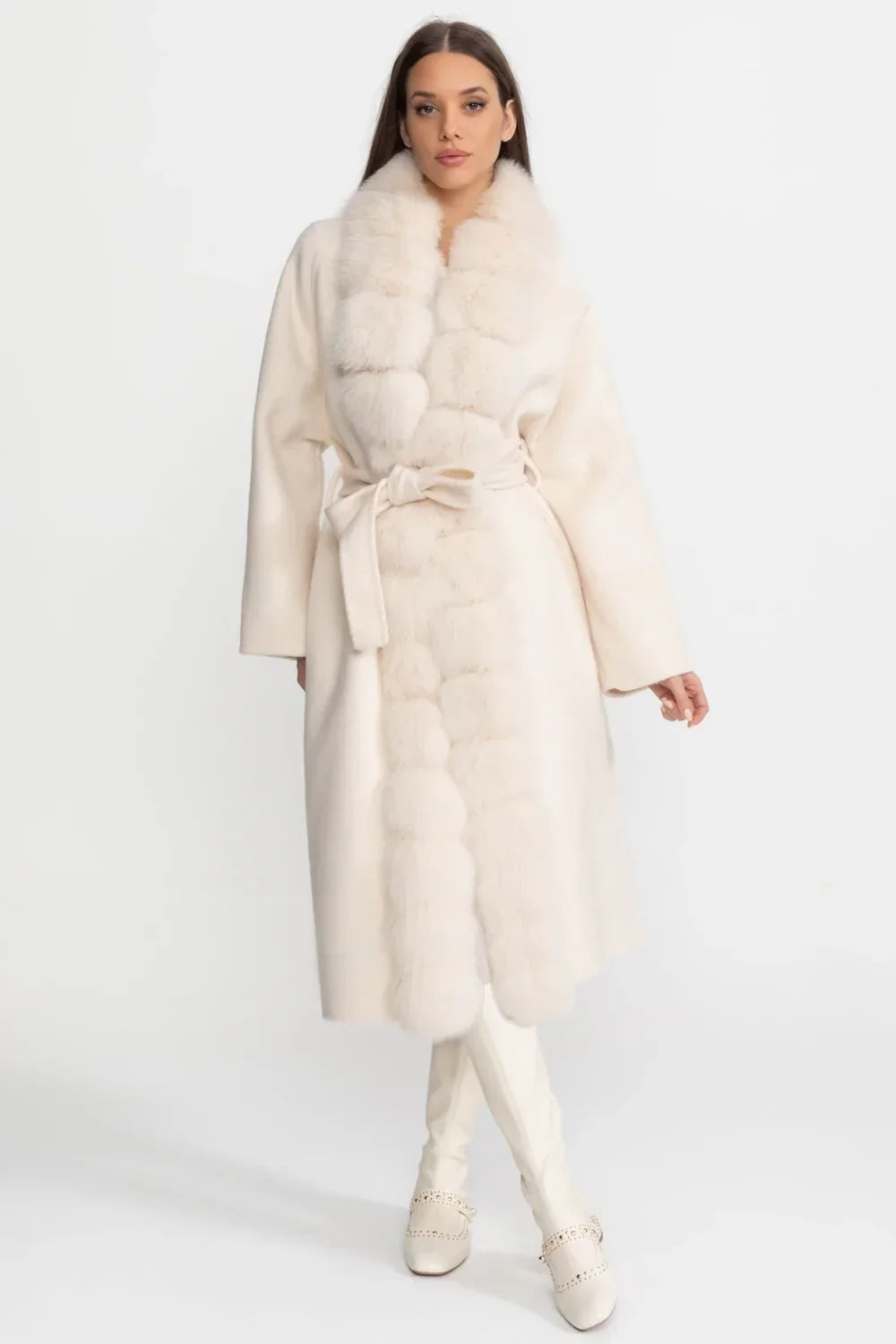 Longline Wool Wrap Coat with Full-Length Front Panel – Ivoire – view 1