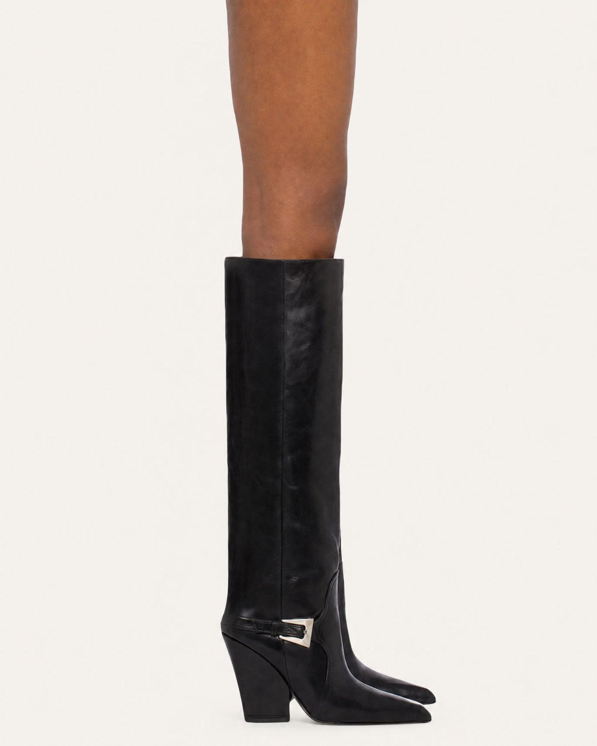 Leather Knee-High Boots with Buckle Detail and 9cm Block Heel – view 3