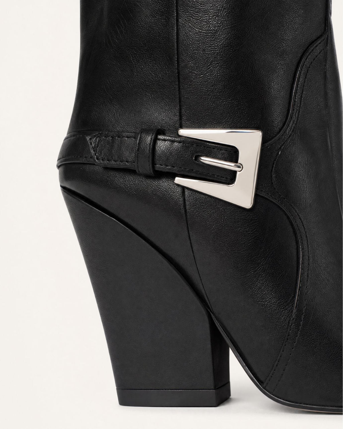 Leather Knee-High Boots with Buckle Detail and 9cm Block Heel – view 5