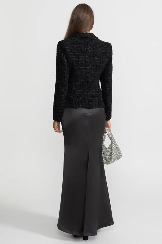 Tweed Blazer and Satin Maxi Skirt Co-ord Set – Black – view 2
