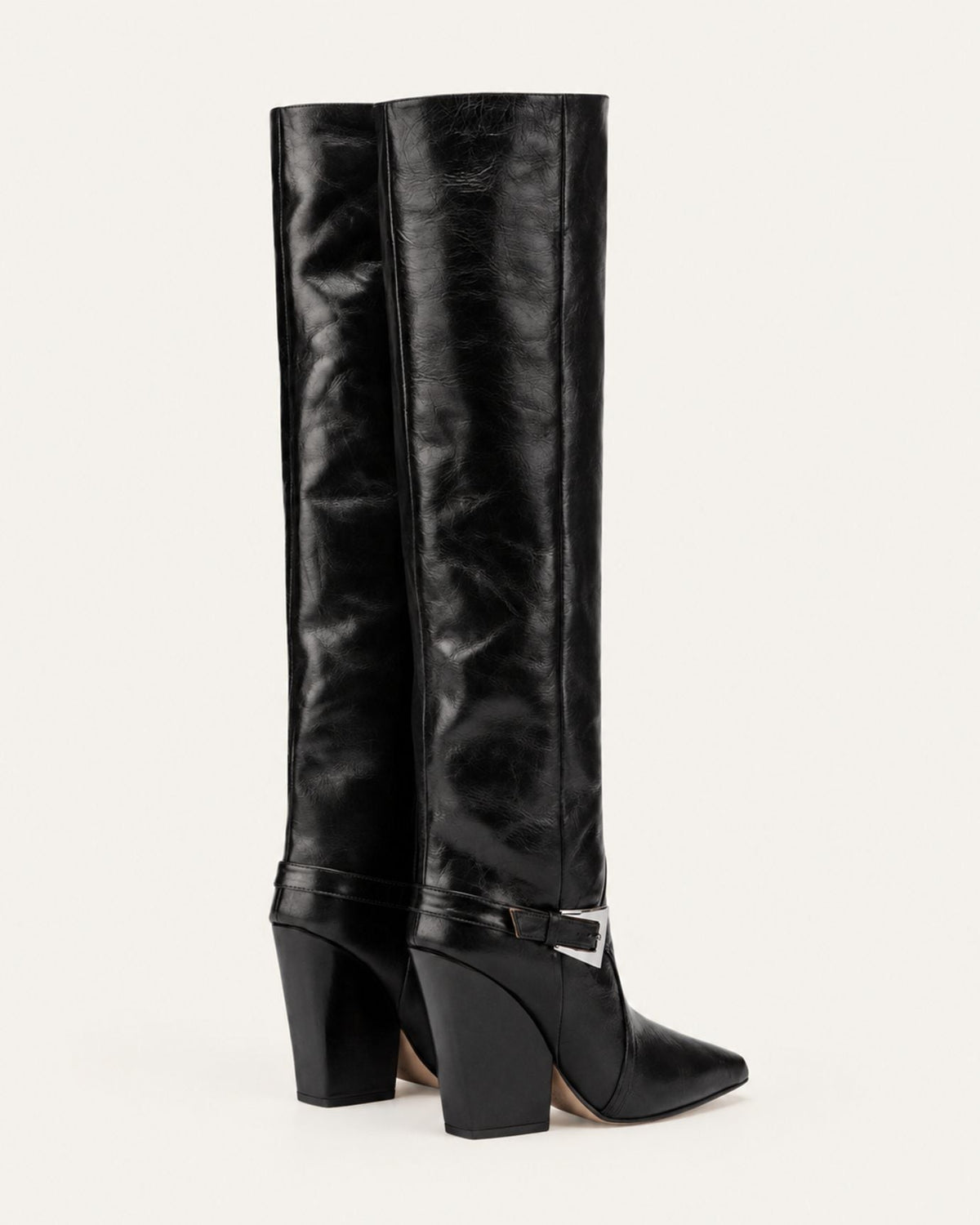 Leather Knee-High Boots with Buckle Detail and 9cm Block Heel – view 4
