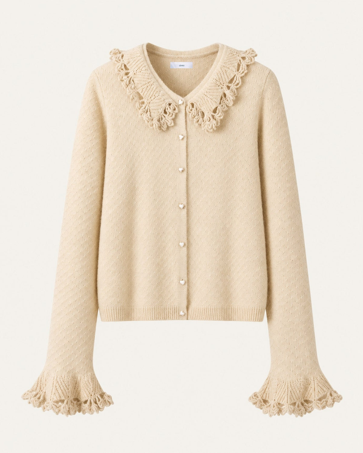 Cashmere Crochet Peter Pan Collar Thick Knit Cardigan – view 9