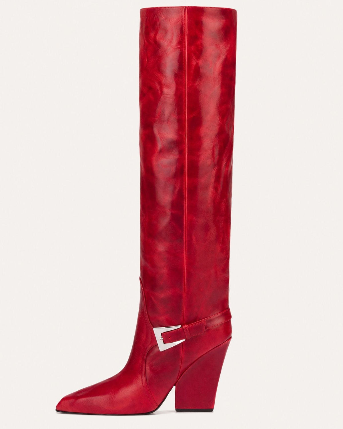 Leather Knee-High Boots with Buckle Detail and 9cm Block Heel – view 6