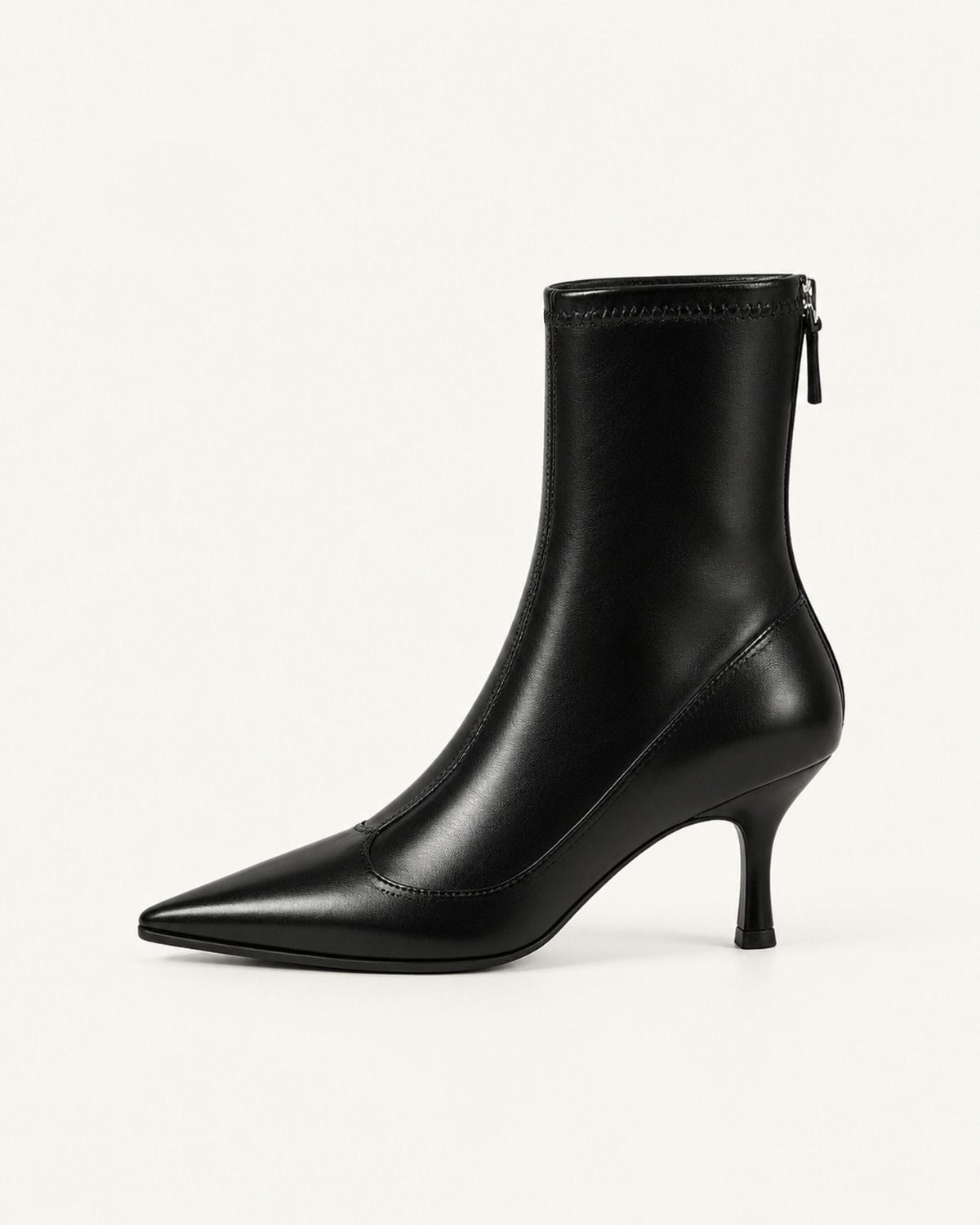 Cindy Pointed Toe PU Leather Stiletto Ankle Boots – Black – view 1