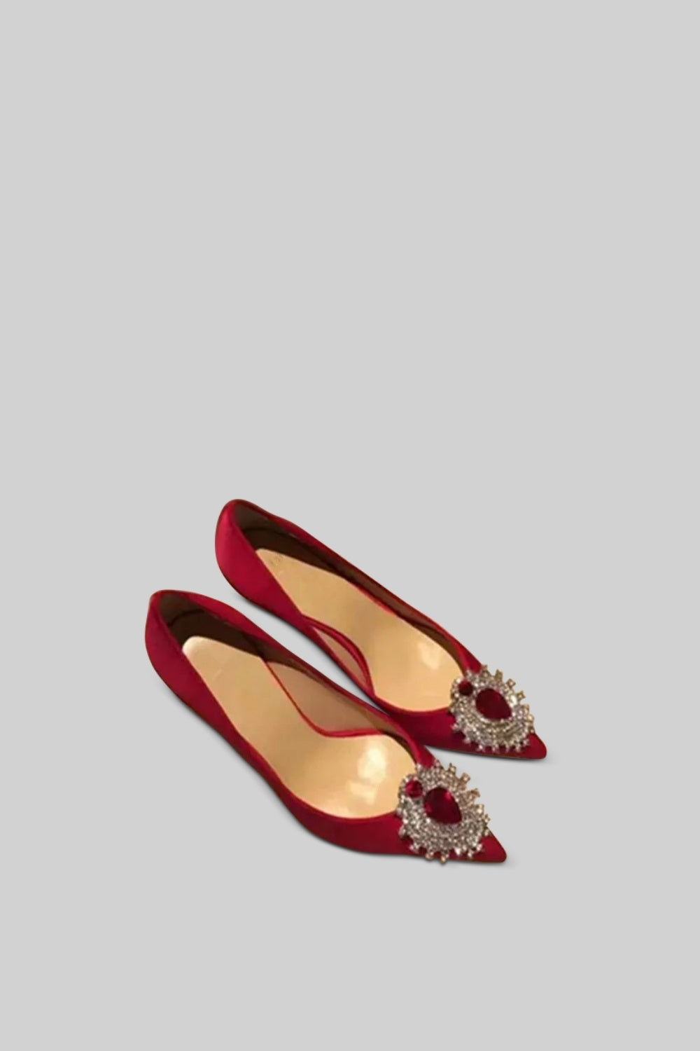 Satin Stiletto Heels with Silver Diamond and Red Stone Detail – Red – view 7
