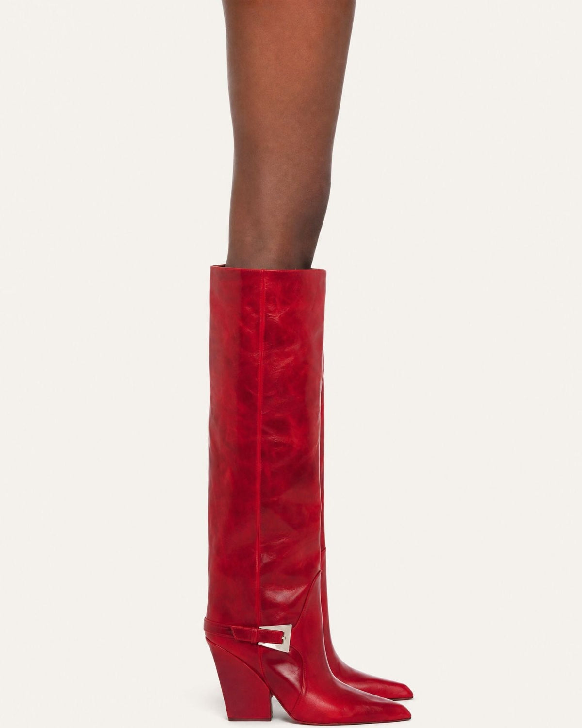 Leather Knee-High Boots with Buckle Detail and 9cm Block Heel – view 7