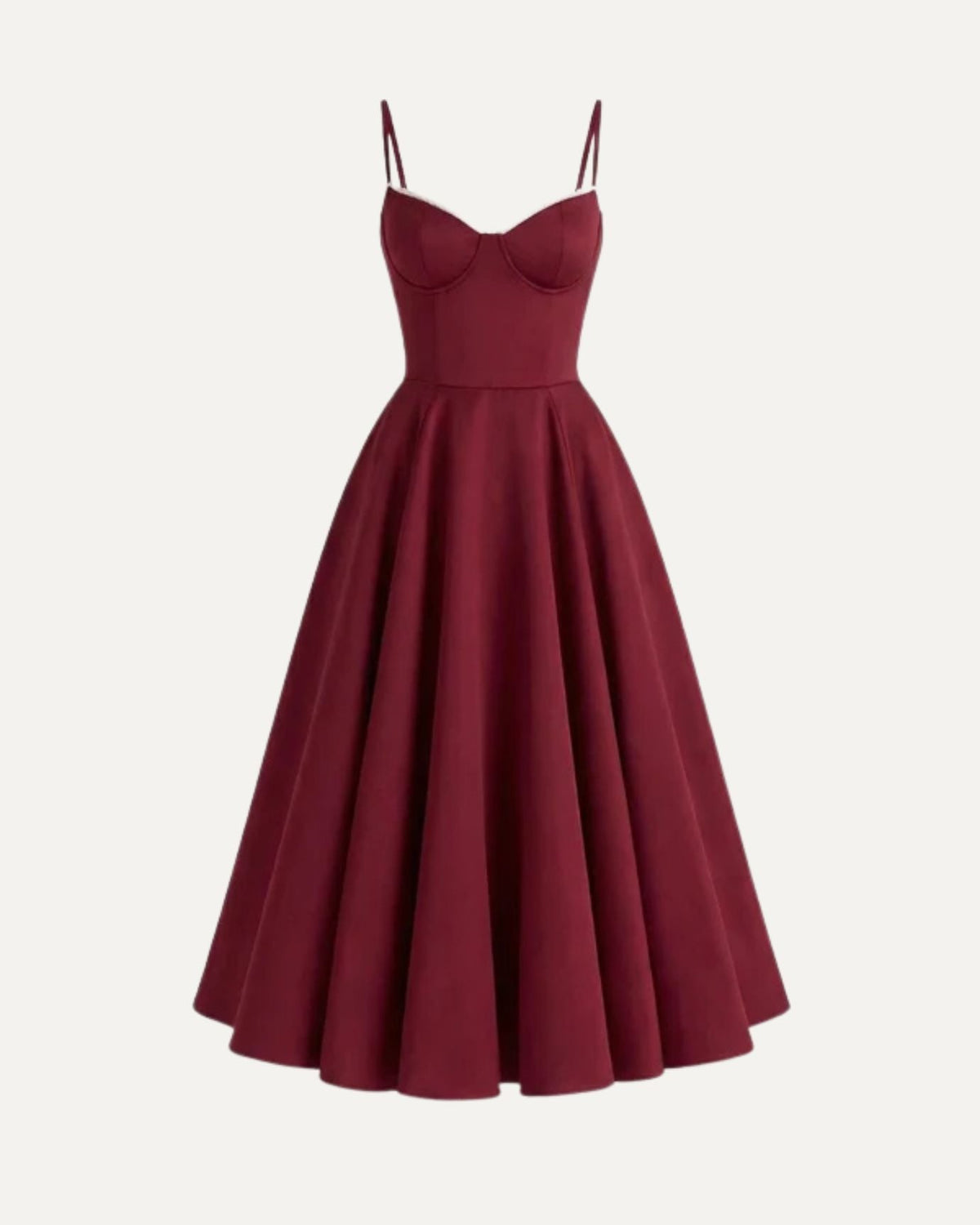 Giulia Duchess Satin Midi Dress with Tulle Underskirt – Burgundy Red – view 1