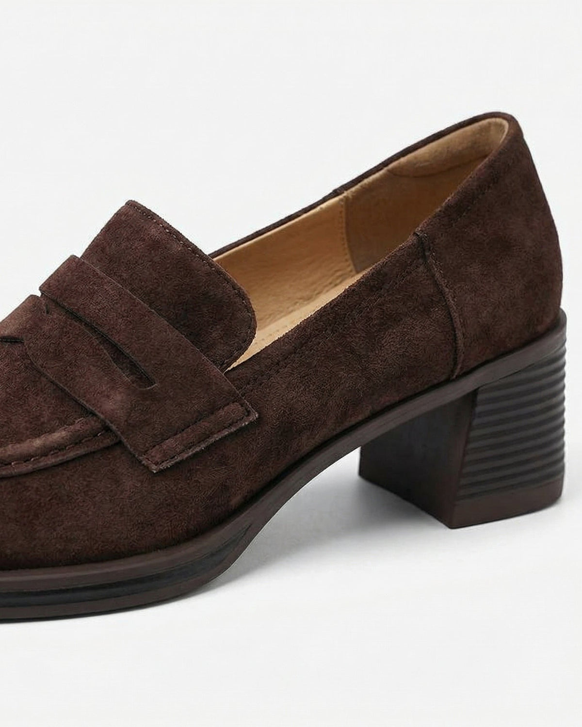 Franziska Heeled Cowhide Leather Loafers with Velvet Lining