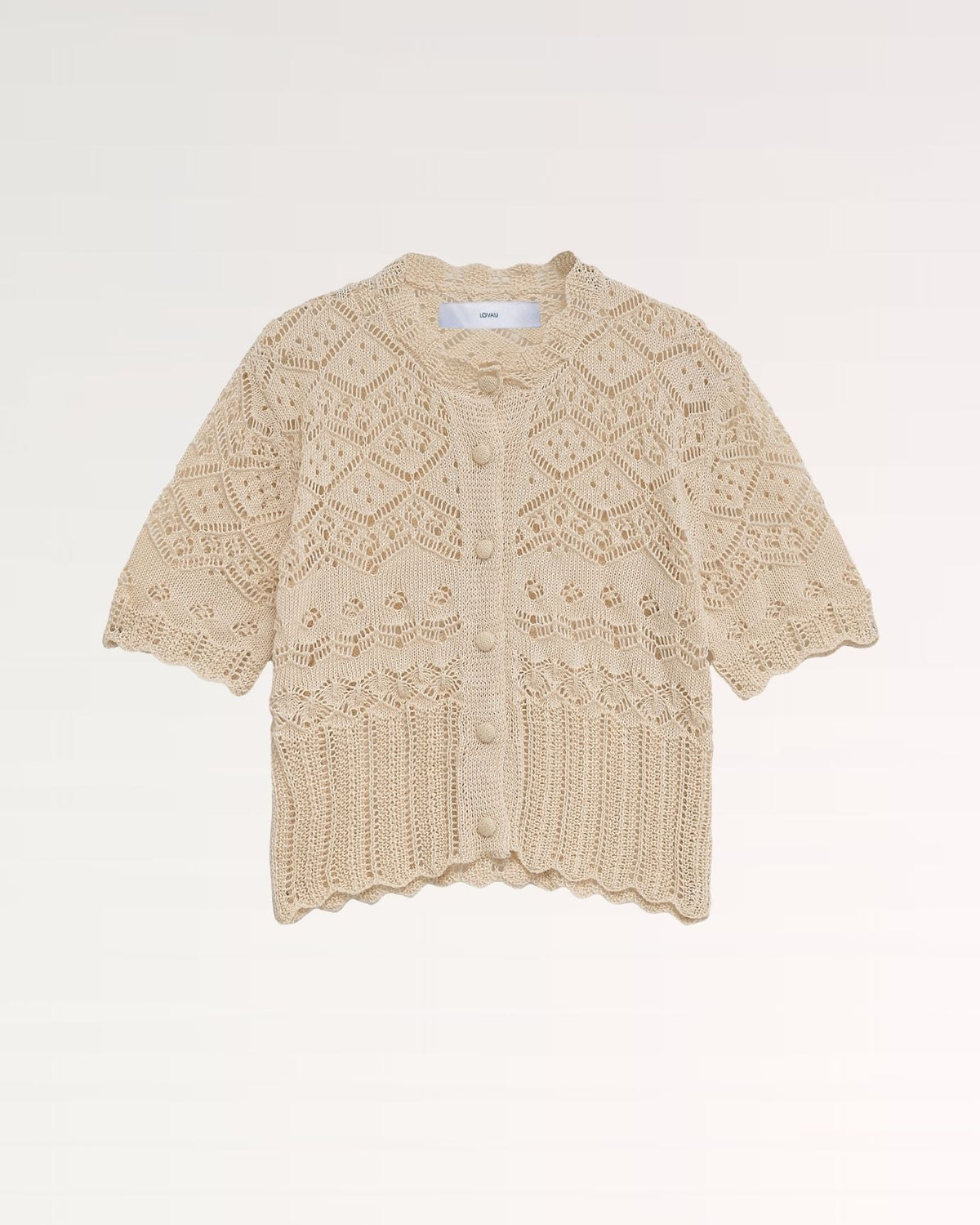 Aurora Sheer Jacquard Mesh Crew Neck T-Shirt – Khaki – view 1