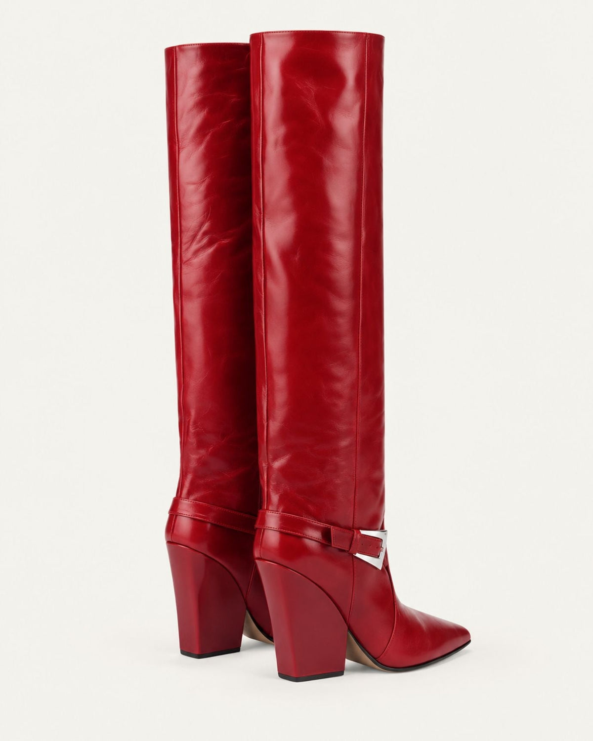 Leather Knee-High Boots with Buckle Detail and 9cm Block Heel – view 9