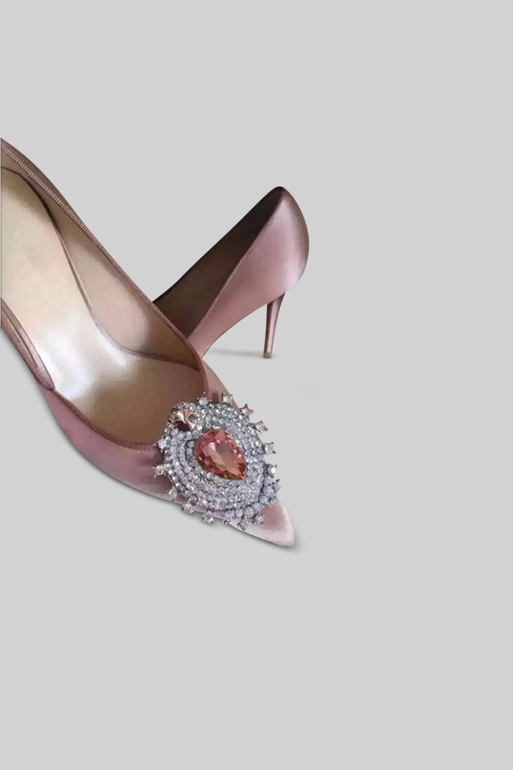 Satin Stiletto Heels with Silver Diamond and Red Stone Detail – Pink – view 3