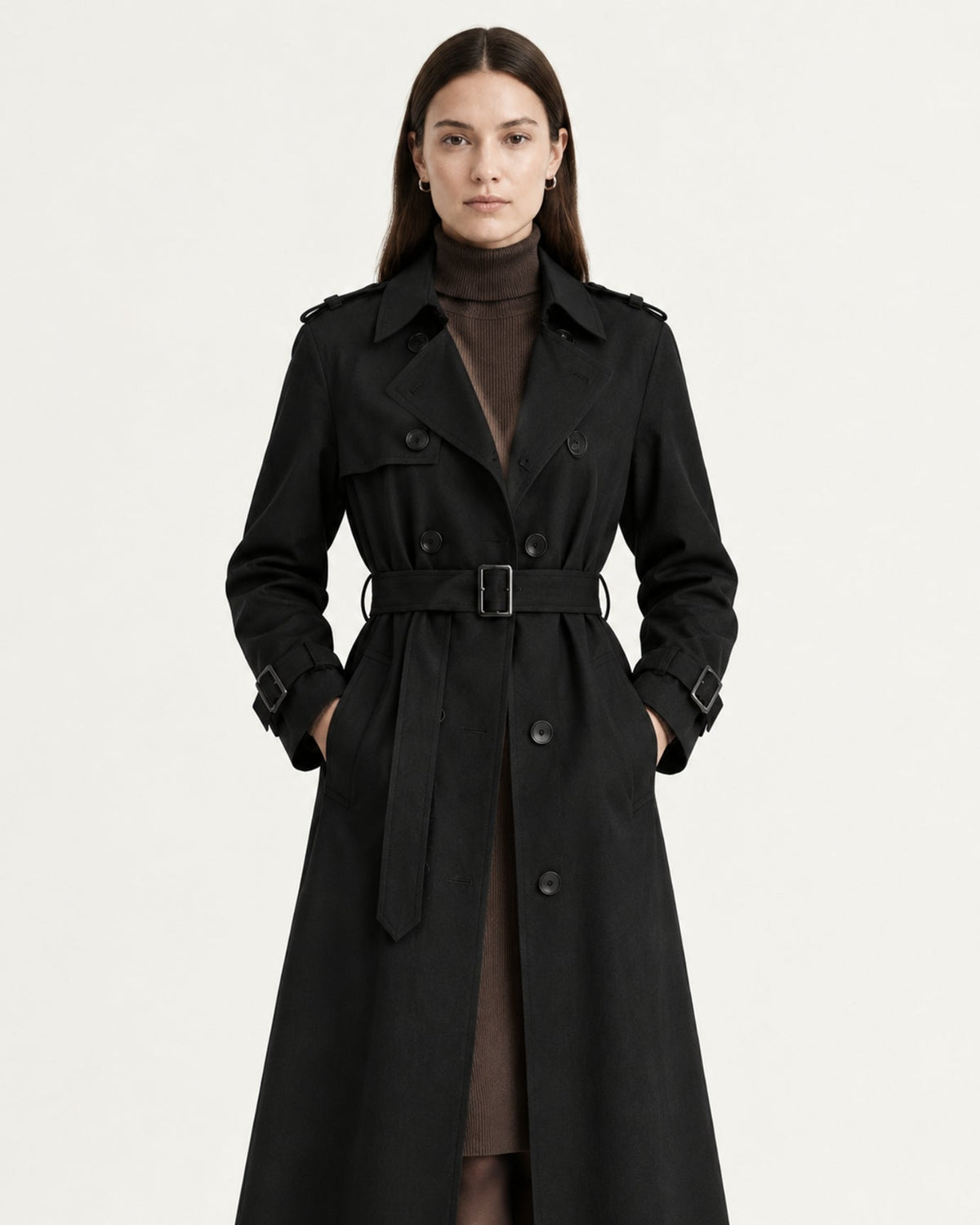 Jess Notched Lapel Medium-Weight Trench Coat – Black – view 2