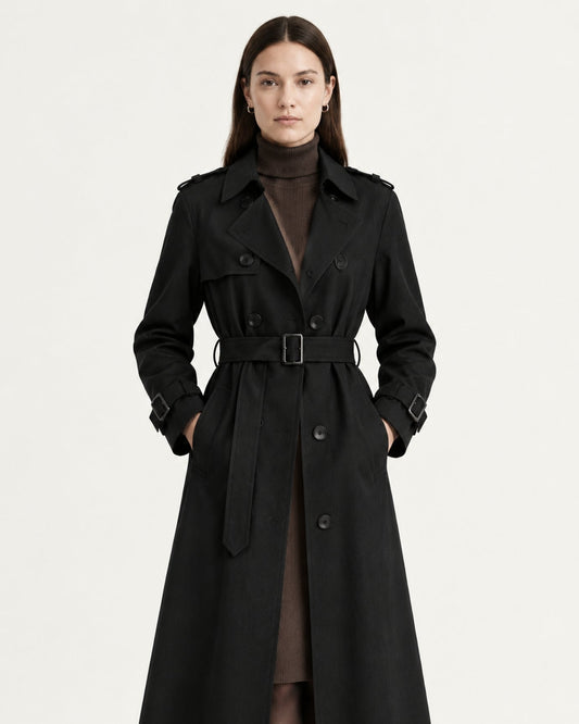Jess Notched Lapel Medium-Weight Trench Coat – Black – view 2