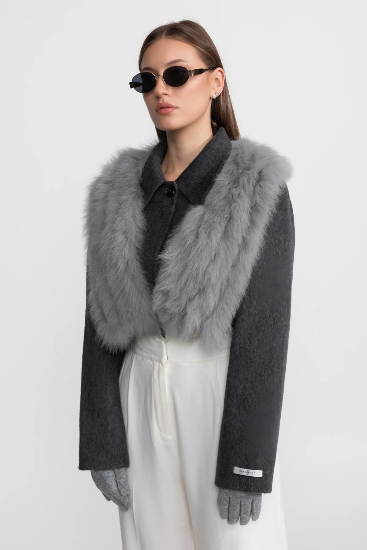 Wool and Cashmere Cropped Jacket – Charcoal Grey