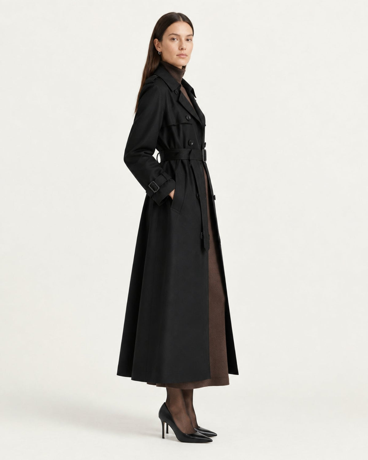 Jess Notched Lapel Medium-Weight Trench Coat – Black – view 3