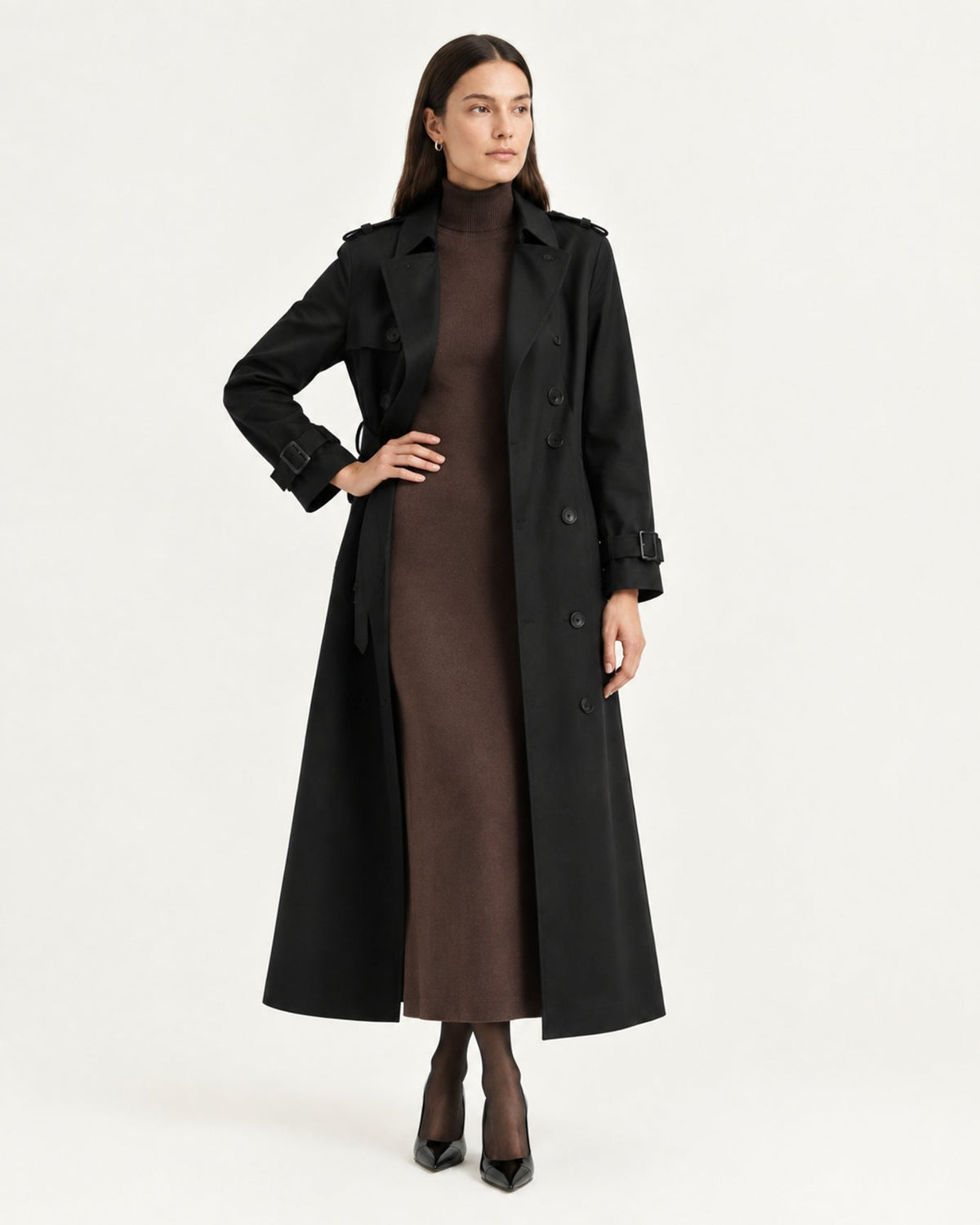 Jess Notched Lapel Medium-Weight Trench Coat – Black – view 4
