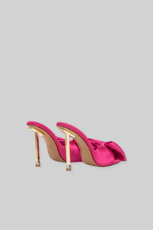 Satin 3D Ribbon Sandals with Gold Metallic Heel – Fuchsia – view 2