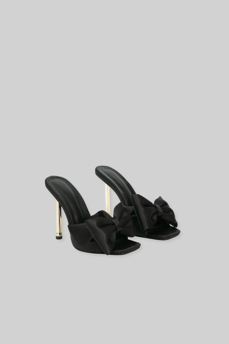 Satin 3D Ribbon Sandals with Gold Metallic Heel – Black – view 1