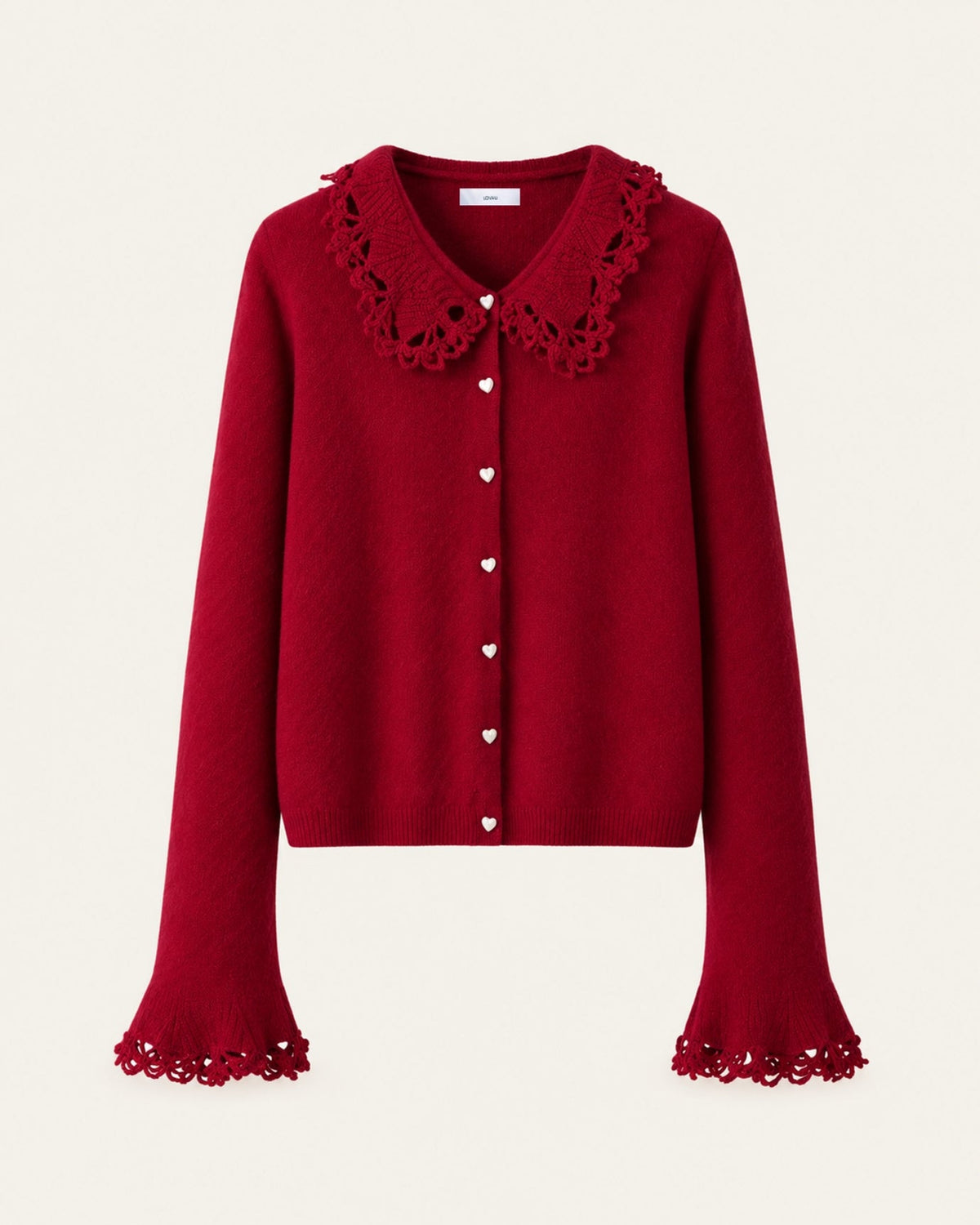 Cashmere Crochet Peter Pan Collar Thick Knit Cardigan – view 6