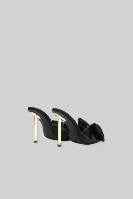 Satin 3D Ribbon Sandals with Gold Metallic Heel – Black – view 2