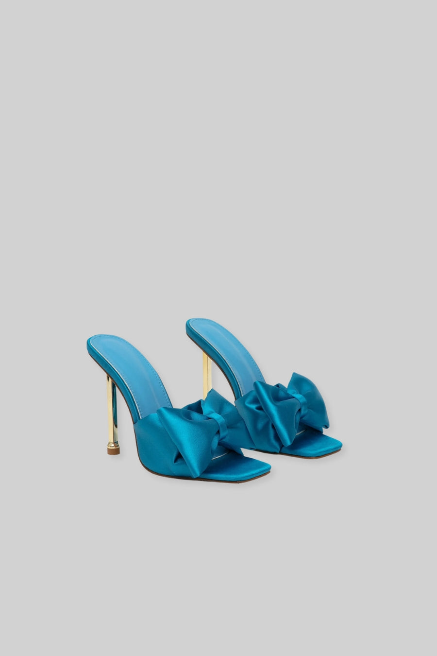 Satin 3D Ribbon Sandals with Gold Metallic Heel – Turquoise – view 1