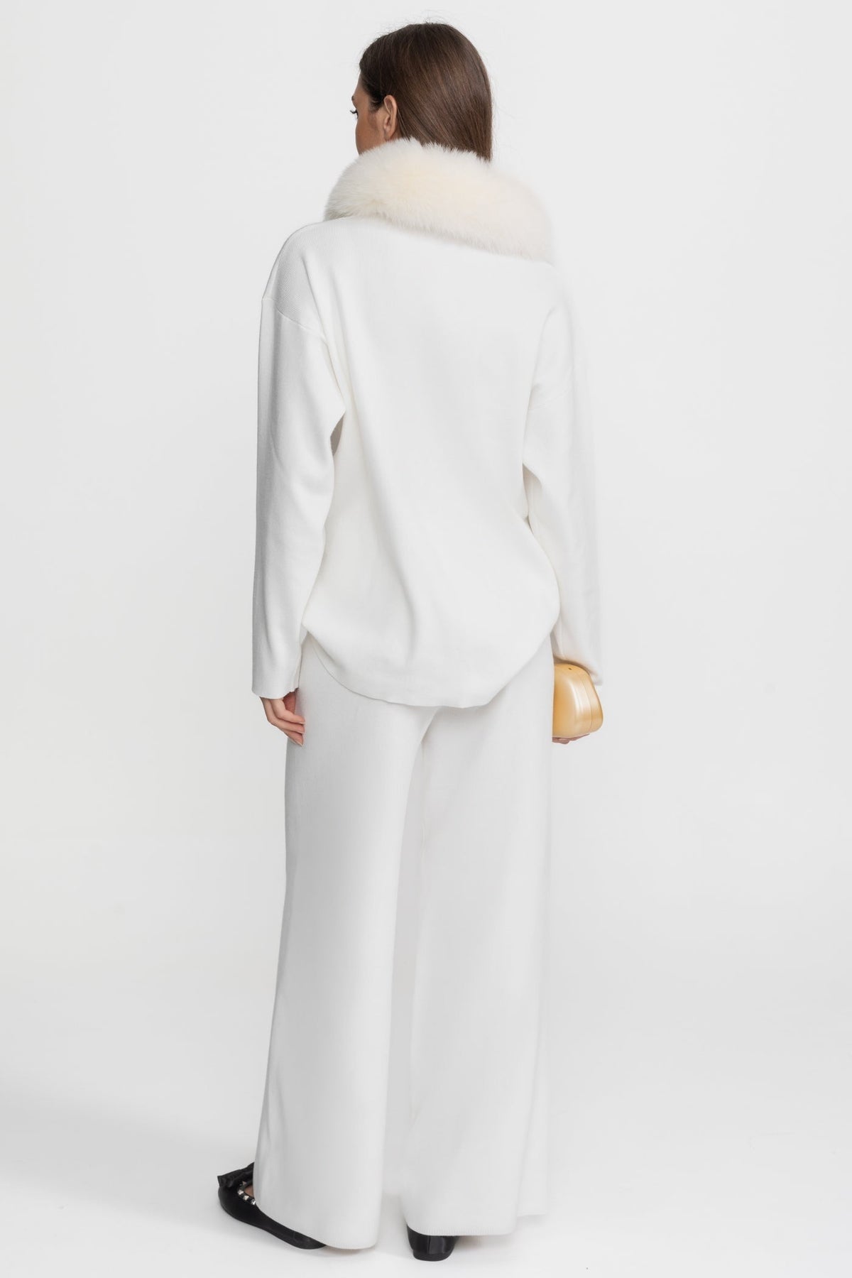 Knit Lounge Top and Straight Leg Trousers Set – White – view 4
