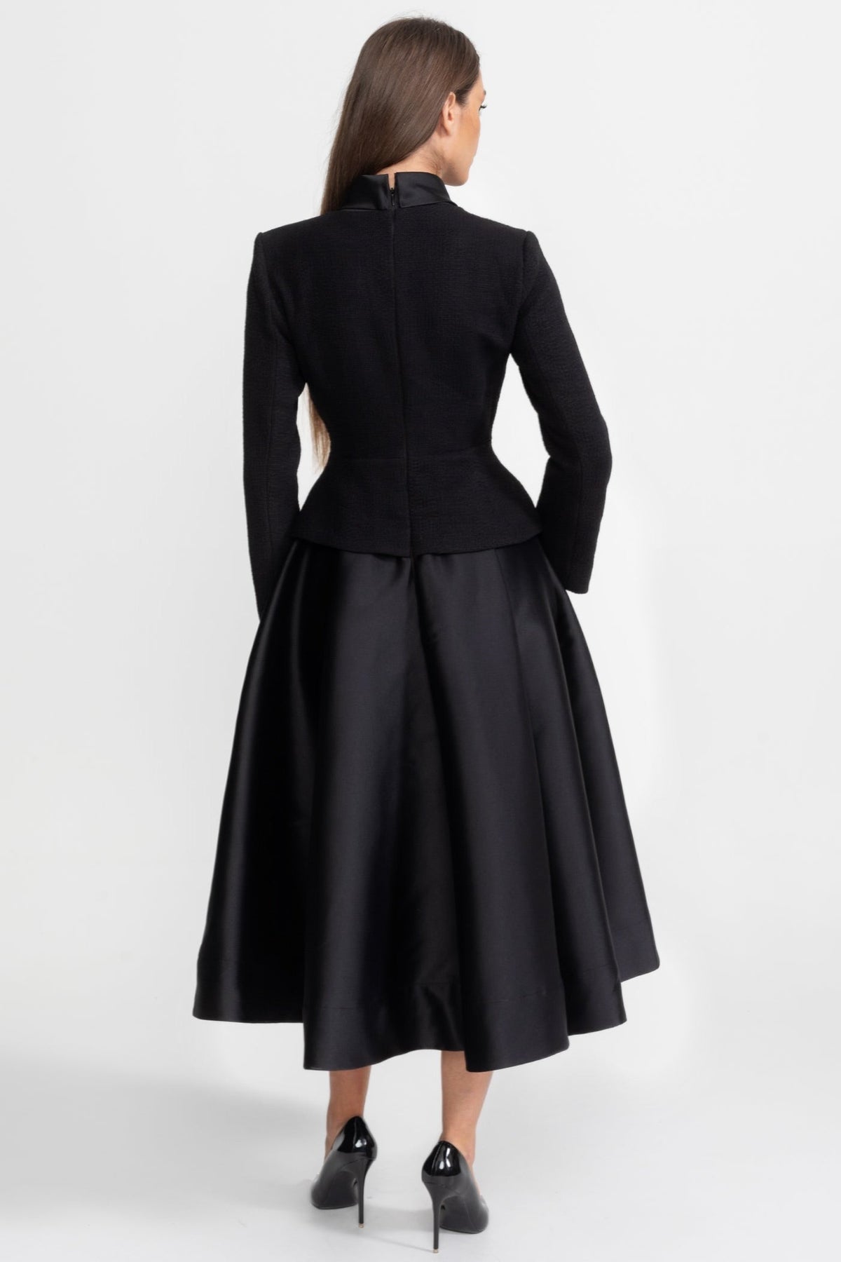 Two-in-One Midi Dress with Crystal Button Jacket Overlay – Black – view 3
