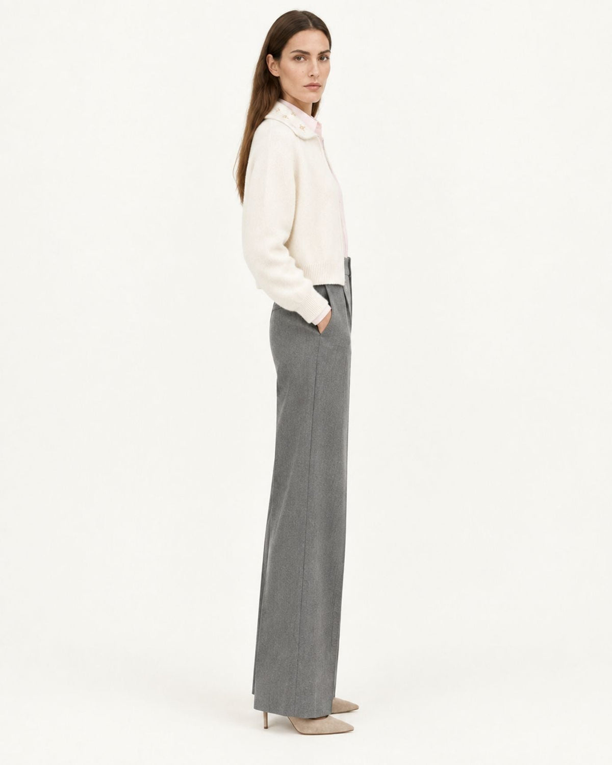 Lina Beaded and Embroidered Cashmere Zip Cardigan with Lapel Collar – view 8