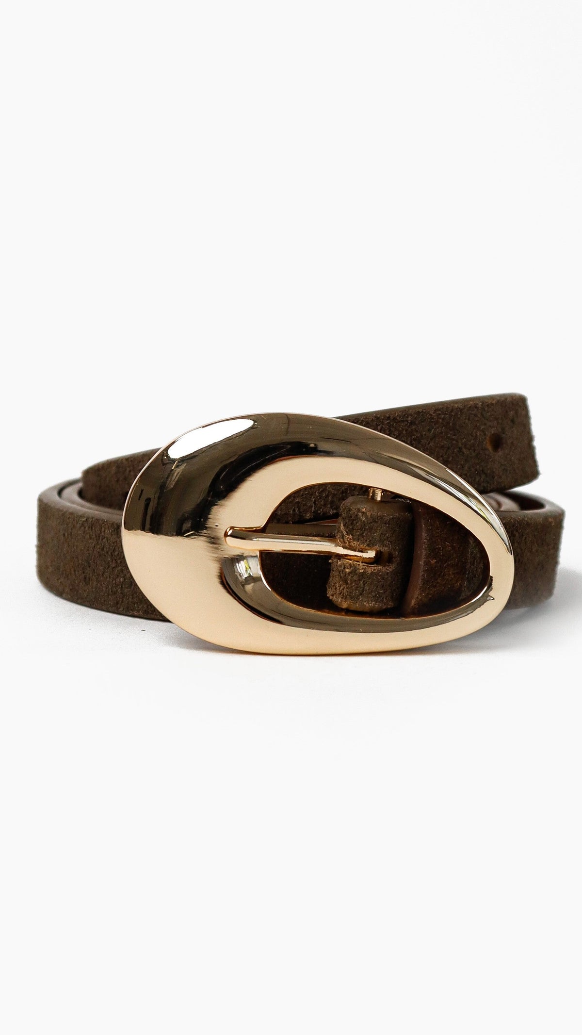 Celina Organic Curve Buckle Genuine Leather Belt – Olive – view 5