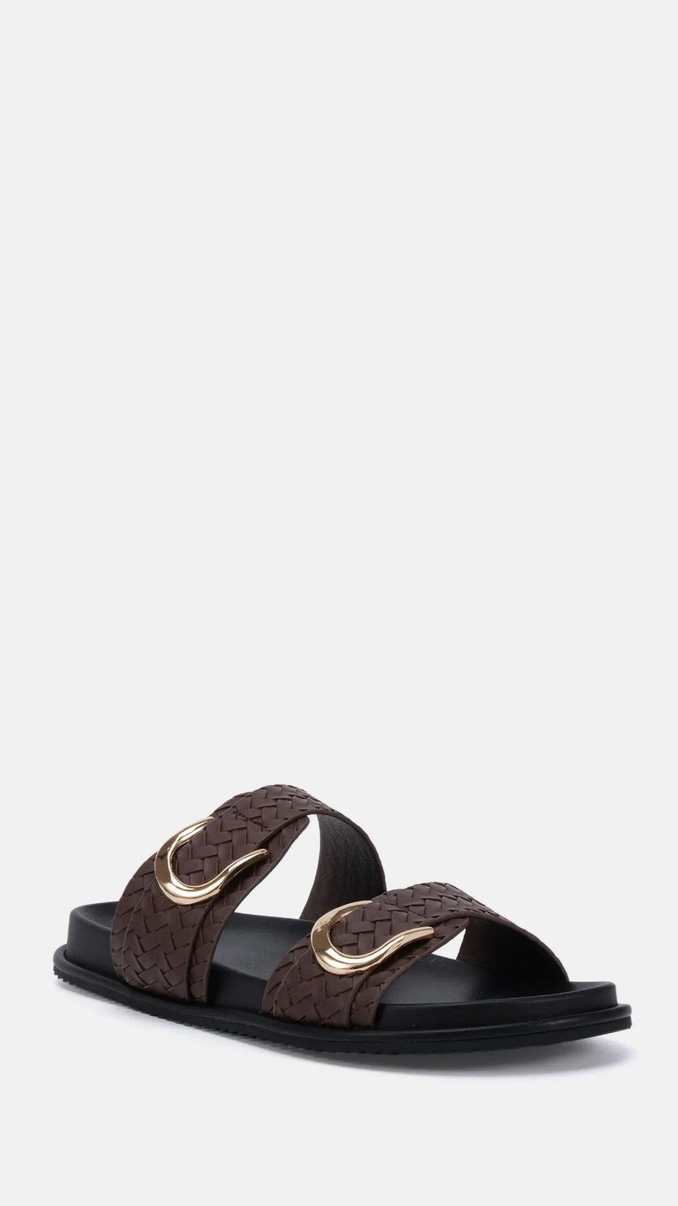 Rosalyn Dual Woven Strap Slides with Metallic Detail – Chocolate – view 5