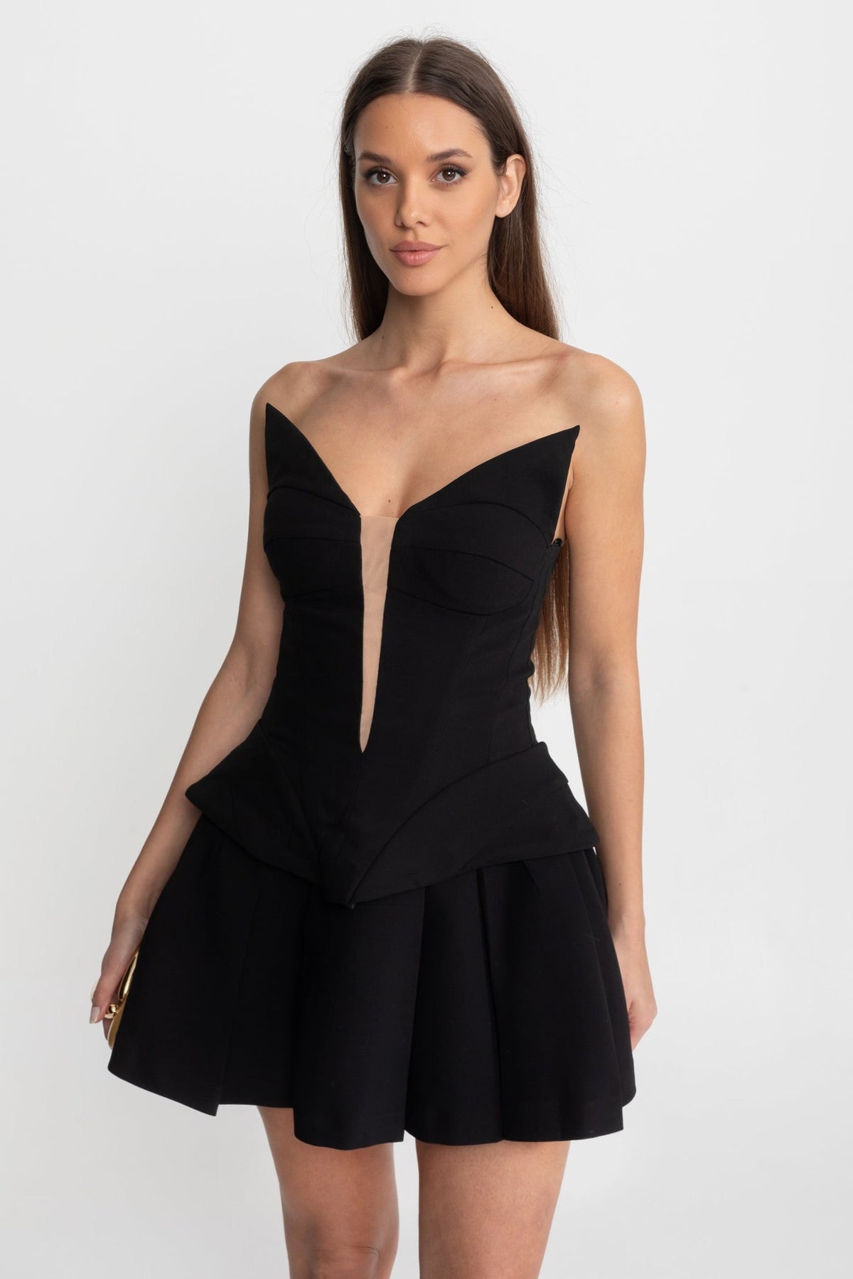 Strapless Sculpted Corset Bodice Top with Illusion Insert – Black – view 1