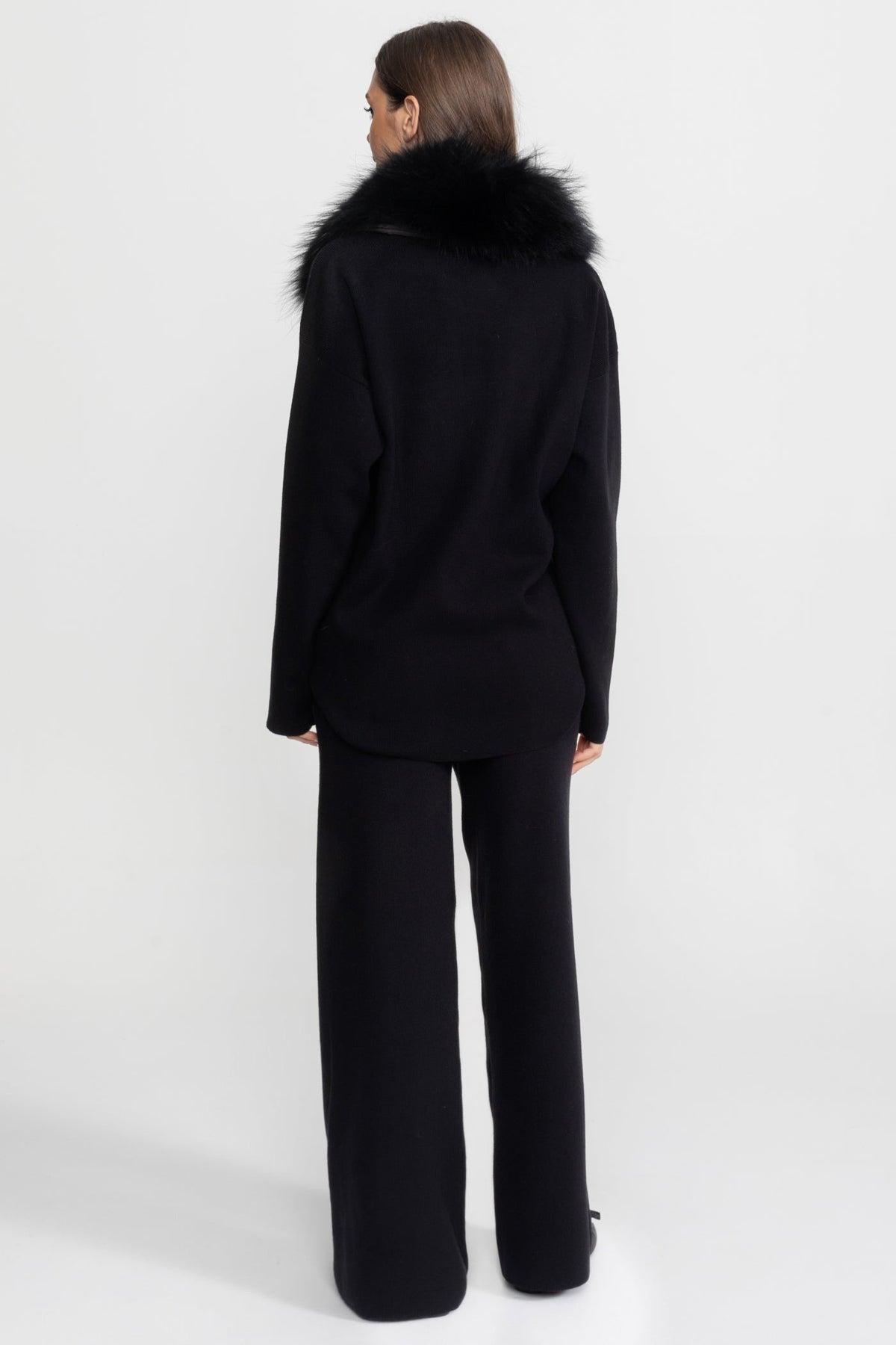 Knit Lounge Top and Straight Leg Trousers Set – Black – view 6