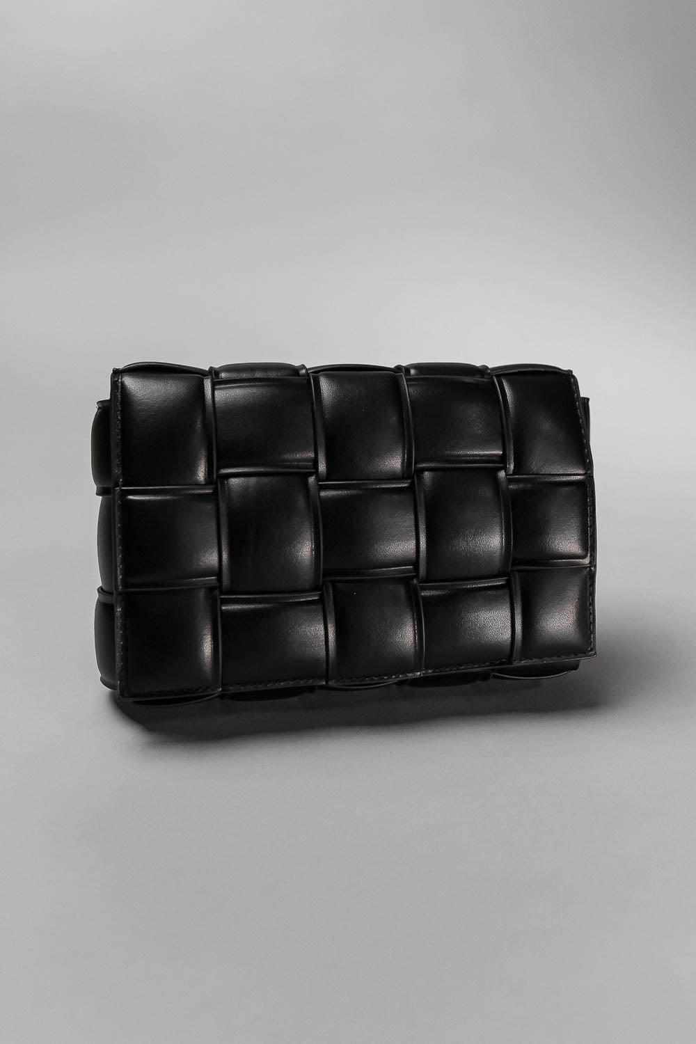 Geometric Vegan Leather Shoulder Bag with Gold Hardware – Black