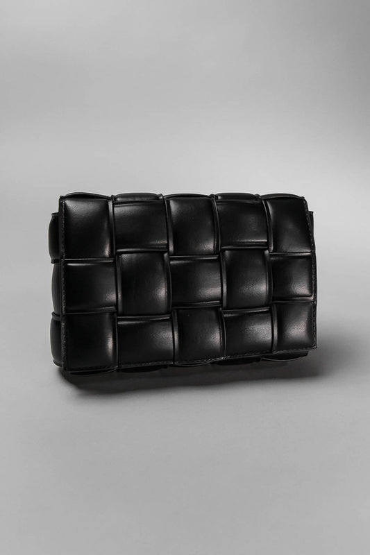 Geometric Vegan Leather Shoulder Bag with Gold Hardware – Black