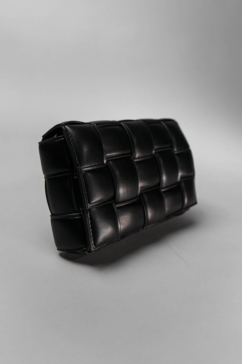 Geometric Vegan Leather Shoulder Bag with Gold Hardware – Black – view 3