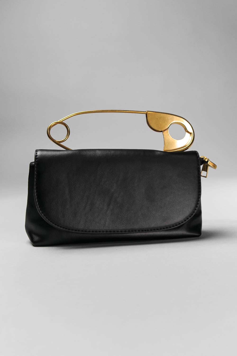 Top Handle Bag with Gold Pin Detail and Shoulder Strap – Black – view 2