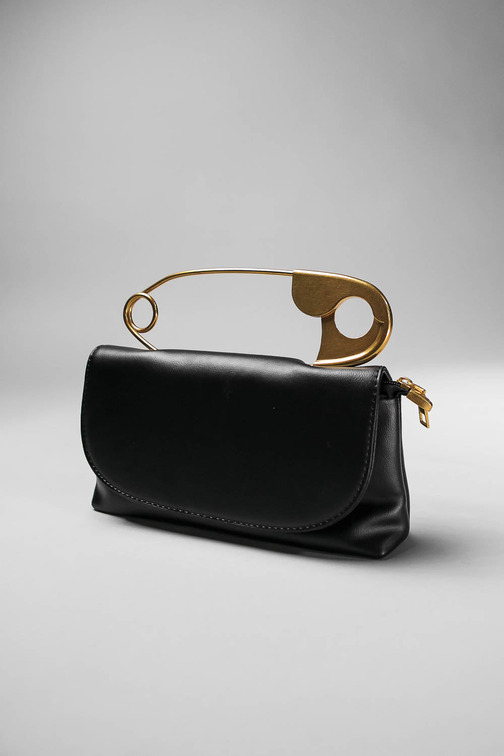 Top Handle Bag with Gold Pin Detail and Shoulder Strap – Black – view 3