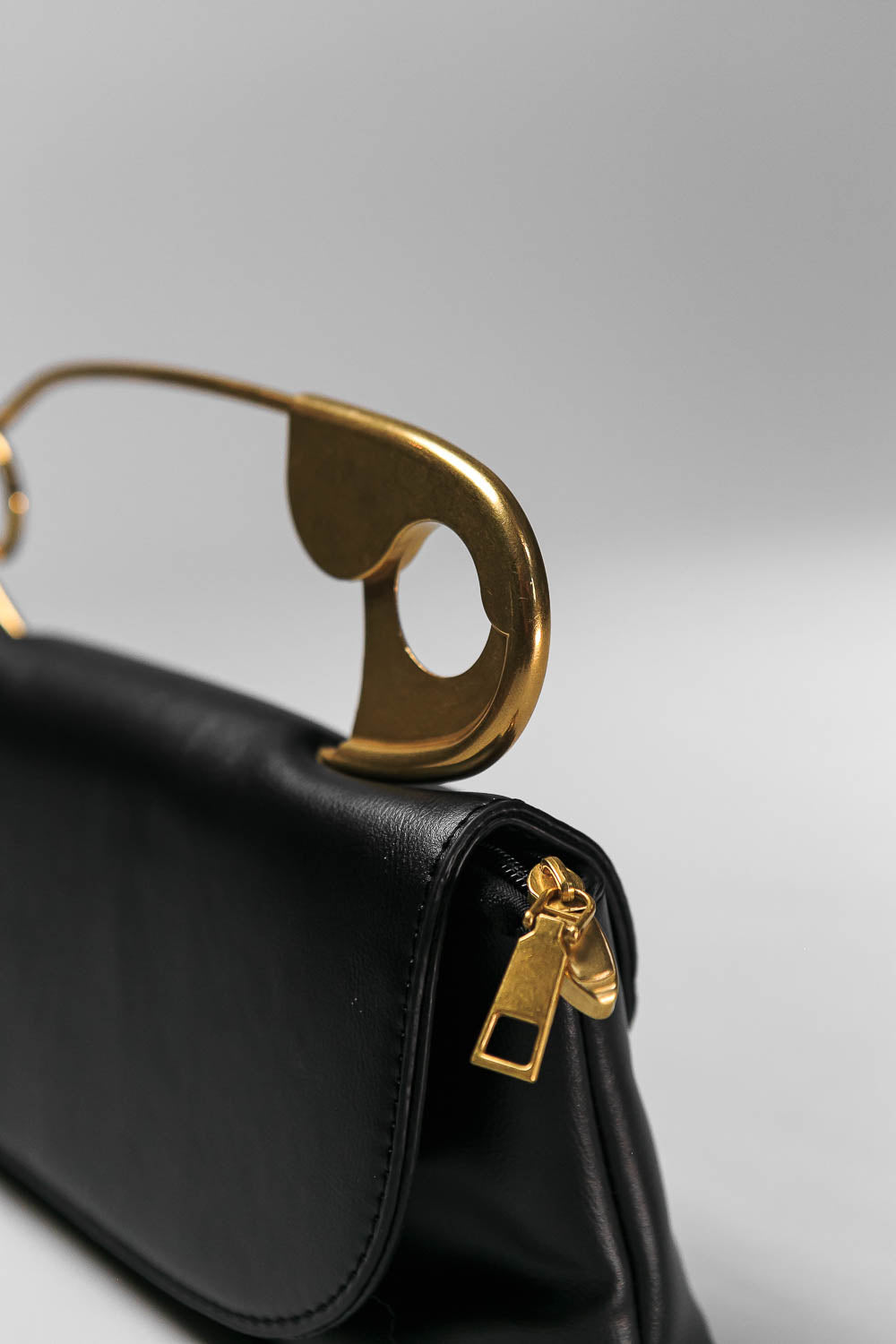 Top Handle Bag with Gold Pin Detail and Shoulder Strap – Black – view 4