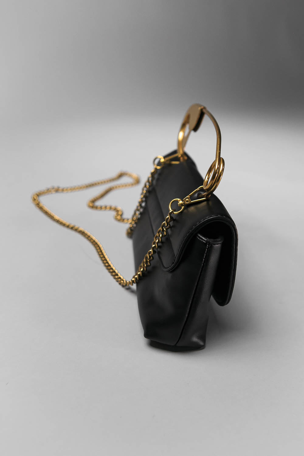 Top Handle Bag with Gold Pin Detail and Shoulder Strap – Black – view 5