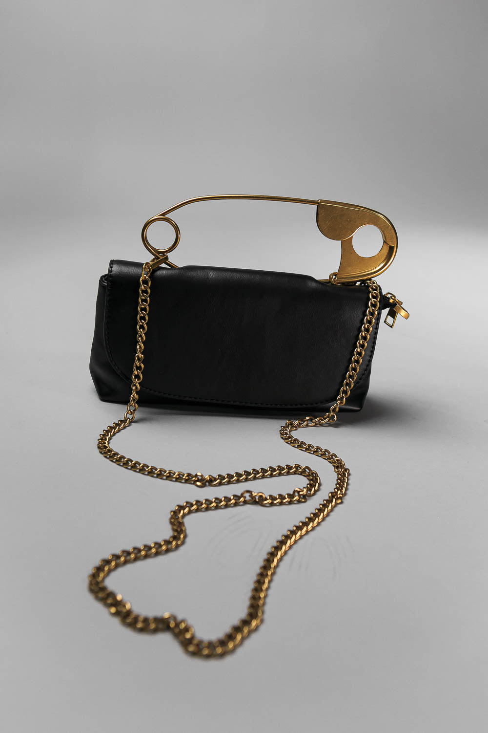 Top Handle Bag with Gold Pin Detail and Shoulder Strap – Black – view 2